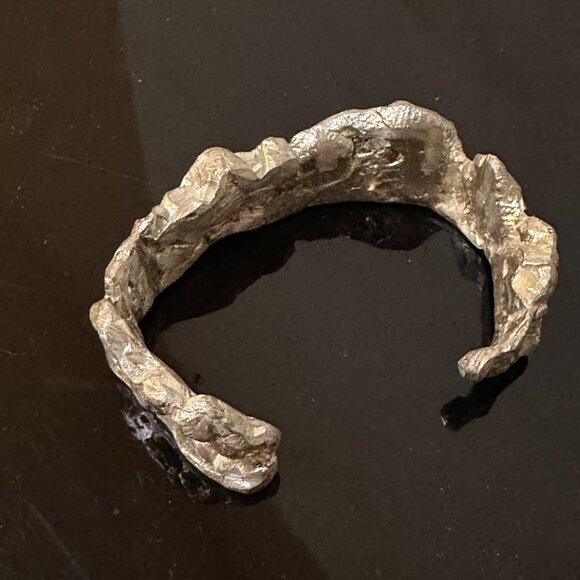 Sunflower Pewter Cuff Bracelet Silver 6.0 Wrist Brutalist Small Wrist Artisan - Picture 7 of 9